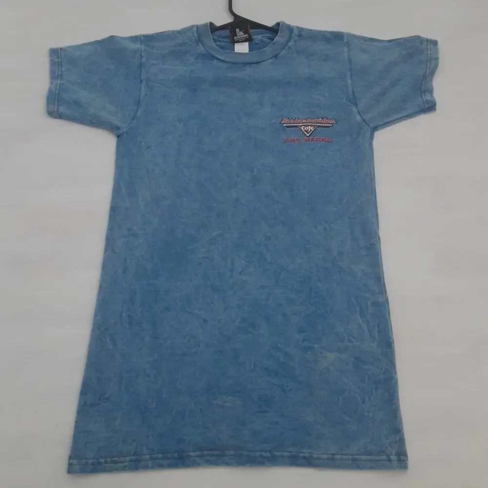 Vtg Harley Davidson Cafe Mens T Shirt Small Blue Y2k Motorcycle Biker